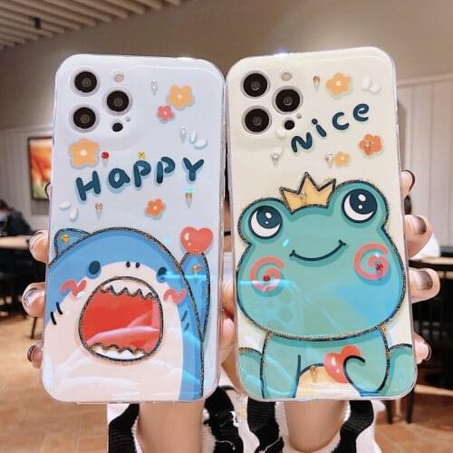 Funny Animal Blue fish Pattern Silicone Phone Case for IPhone 12 Pro Max 11 X XR XS Max 8 7 Plus SE Blu ray TPU Shockproof Shell