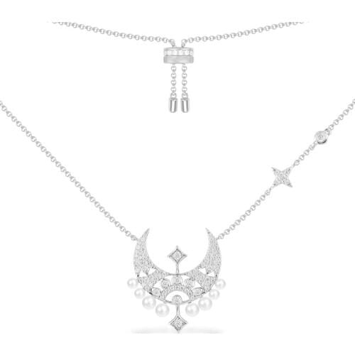 SLJELY Fashion Real 925 Sterling Silver Moon and Star Pearls Necklace Pave Cubic Zirconia Women Luxury Brand EDEN Series Jewelry