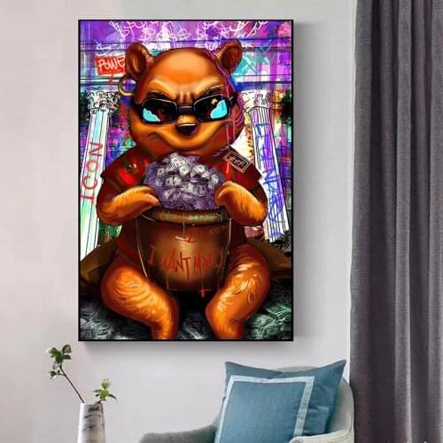 Animal Panda Bear Canvas Painting Dollar Abstract Posters Pop Street Graffiti Art Prints Living Room Home Decor Cuadros
