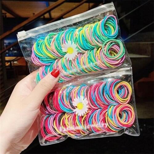 100PCS/Set New Girls Candy Colors Nylon Basic Elastic Hair Bands Kids Rubber Bands Headband Scrunchie Fashion Hair Accessories