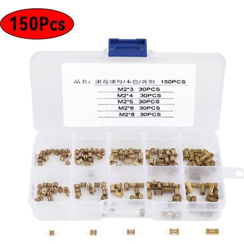 150 pieces / box M2 * 3/4/5/6/8 series knurled nut brass nut cylinder knurled round nut classification kit fastener