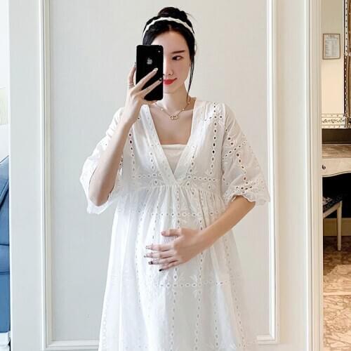 158# Maternity Clothes V Neck Stylish Sweety 2Pcs Maternity Dress Set Clothes for Pregnant Women Pregnant Women Suit