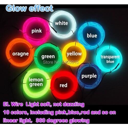 2.3mm 2Metres by DC-5V EL driver Car Flexible Neon Light EL Wire For Stairs Channel Signage Sign Party Holiday DIY Decoration