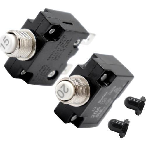 2 Pieces 15 Amp 20 Amp Push Button Reset Circuit Breakers with Quick Connect Terminals