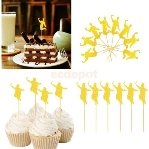 20pcs Glitter Cheering Graduation Boy Girl Shape Cupcake Picks Cake Topper Gold