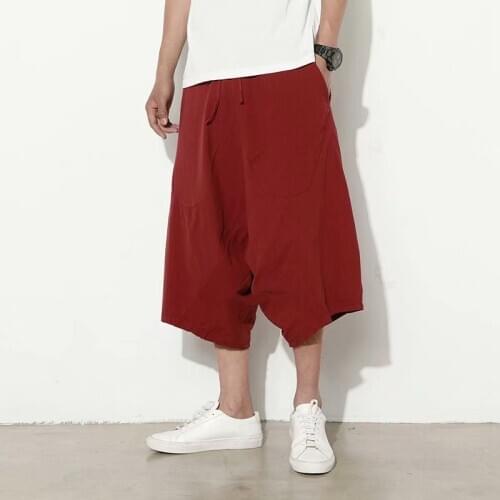 2020 Casual Mens Pants Fashion Hip Hop Streetwear Wide leg Cropped Trousers Summer jogging Harajuku Low-end Harem pants Male