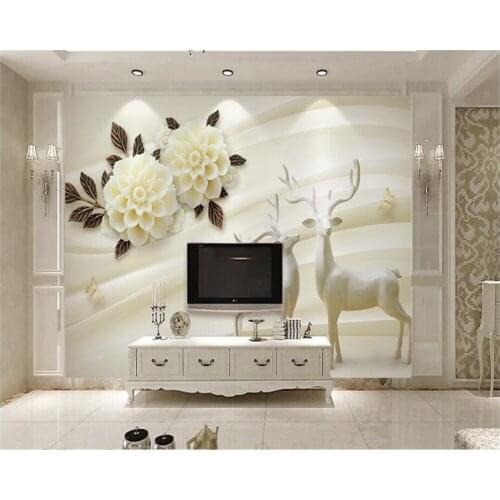 Beibehang Custom wallpaper 3d striped elk hydrangea flower modern TV backdrop living room bedroom sofa background 3d wallpaper
