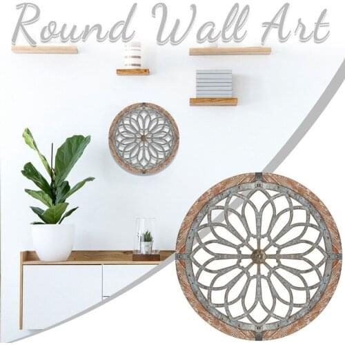 40cm Rustic Round Decorative Large Wall Decorations with Wood Frame for Living Room Bedroom Kitchen Entryway Decor-ABUX