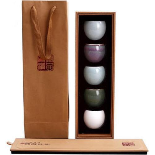 5pcs/set Kung Fu tea cup ceramic tea bowl Ru kiln official kiln single cup