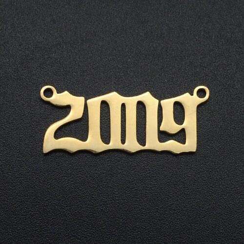 5pcs/lot 2000-2009 Stainless Steel Birth Year Number Charm Connector Wholesale DIY Jewelry Pendant for Necklace Making Charms