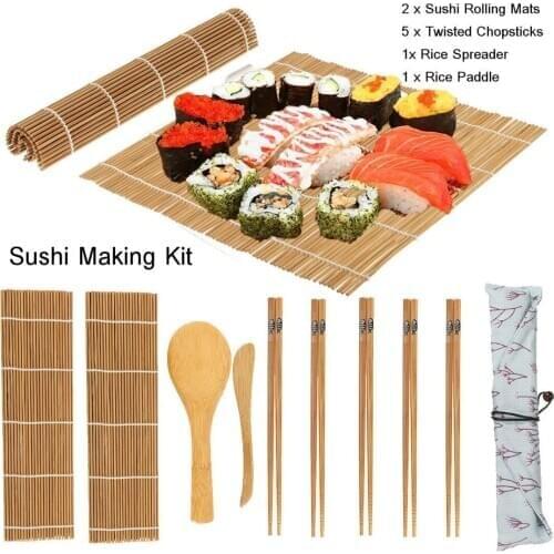 9Pcs/Set DIY Rolling Mats Rice Spreader Paddle Chopsticks Bamboo Sushi Making Kit 2018 New