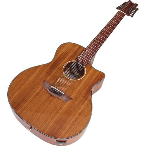 41 Inch Full Solid Acacia Koa Wood Acoustic Guitar JF Body Brown 6 Strings Guitar Folk Guitar Wood Guitar with Armrest Glossy