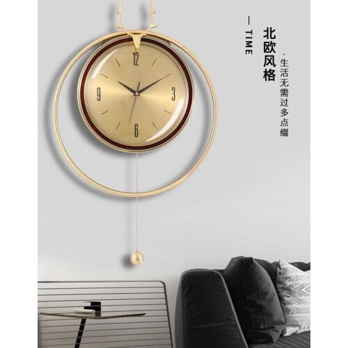Nordic Large Pendulum Wall Clock Gold Luxury Living Room Simple Art Quartz Clock Wall Mute Electronic Home Decoration AA50WC