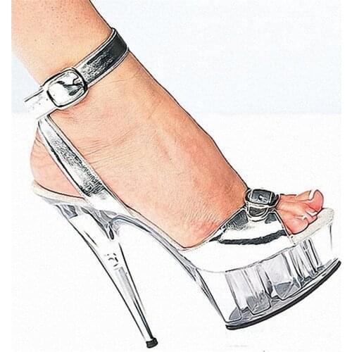 Hand Made women Dancer shoes 6 inch Fetish High Heel Shoes sliver office lady dress fashion high heel shoes