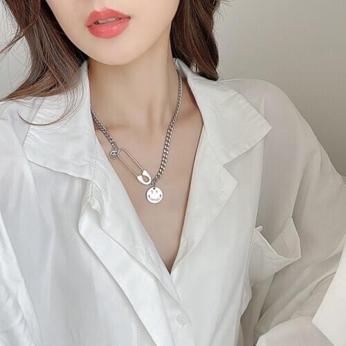 316L Stainless Steel New Fashion Jewelry Hip hop Geometric Smiley Hipster Charms Thick Chain Choker Necklaces Pendants For Women