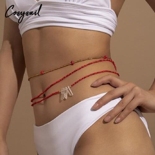 Cosysail 3Pcs/Set Boho Beaded Waist Chain Creative Natural stone Pendant Belly Chain for Female Girl Beach Bikini Jewelry 2021