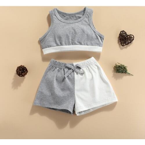 Toddler Cute Kids Girl Clothes Newest Fashion Girl’s Vest Shorts Suit Fashion Color-block Cropped Tops Bow Elastic Short Pants