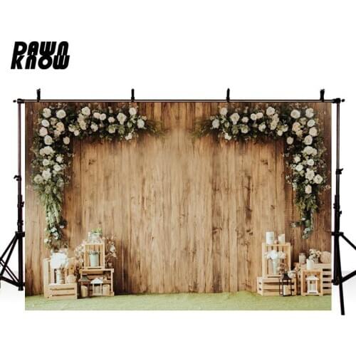 DAWNKNOW Flower Wood Wall Photography Background Wedding Photocall Candle Photographic Backdrops Photo Studio Children lv2605