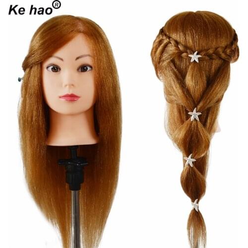 100% Real Hair Gold Color Mannequin Head For Sale 18inch Long Hair Doll Head Used For Color Curl Hot Tong Hairstyle Practice