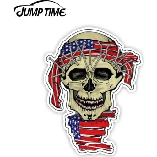 JumpTime 13cm x 9.9cm Skull Distressed Flag Motorcycle Vintage Racing Tools Vinyl Decal Car Stickers Waterproof Car Accessories