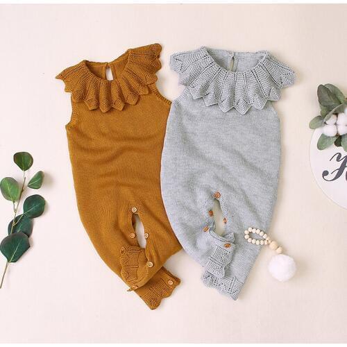 Newborn Romper Infant Baby Girls Ruffle Knitted Wool Jumpsuit Pajamas Baby Clothes Cotton Baby Girls Rompers