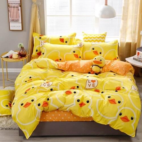 Cartoon Little Yellow Duck Bedding Set Bed Linings Cute Duvet Cover Bed Sheet Pillowcases Kids Baby Cover Set