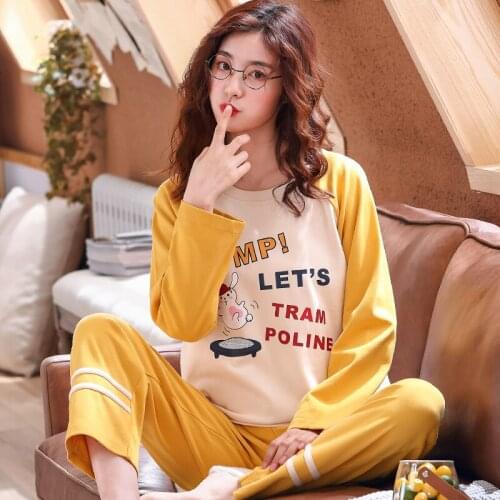 Sets Autumn Spring Pijamas Letter Print Sleepwear Soft Nightwear 3XL Long Sleeves Long Pants Pajamas Cotton Womens Pyjamas