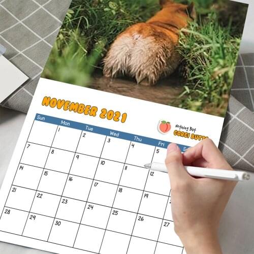 Corgi Butts 2021 Wall Calendar Funny Dog Calendar Thick Paper Wall Calendar Easy To Write White Cardboard Home Wall Decoration