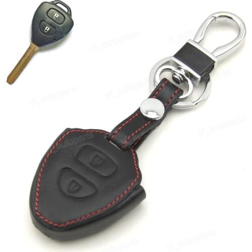 Leather Case Cover Holder Fit For Toyota Camry Corolla Prado RAV4 Remote Key 2 Buttons 2005DJ1379 12BBY-08