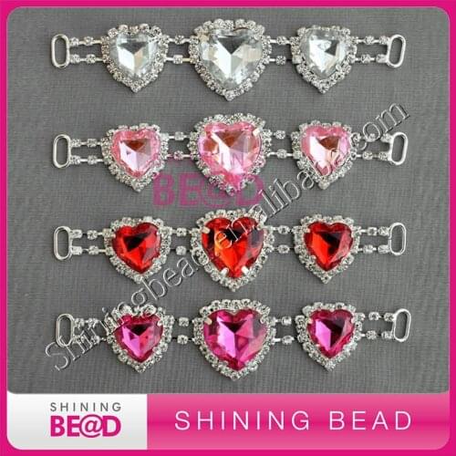 Colorful three heart rhinestone bikini connector,free shipping,fashion new rhinestone connector for headband