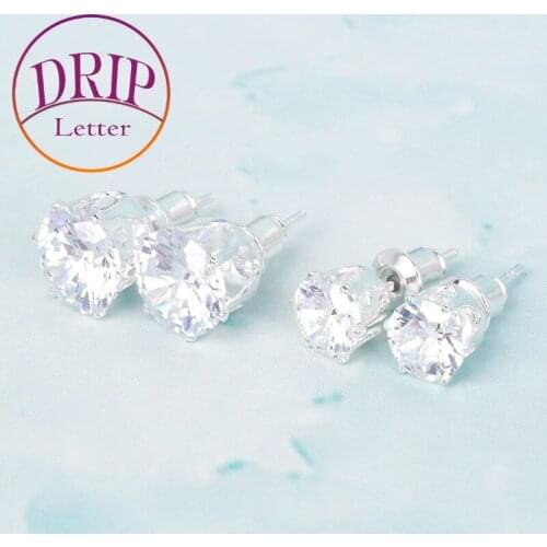 6mm/8mm CZ Round Stud Earrings Hip Hop AAA Zircon Jewelry Men Copper Material Iced Bling Push-back