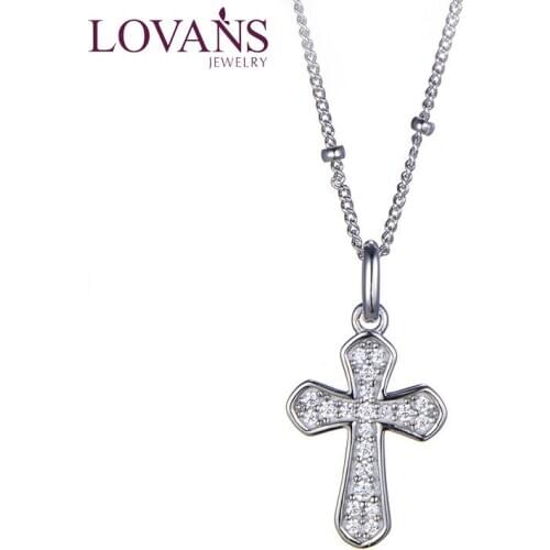 LOVANS Ziconia Cross Pendant Necklace Sterling Silver Women Chain Necklace Jewelry Accessory Birthday Gift For Her