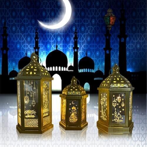 Metal LED Lights Festival Lantern Happy Eid Mubarak Ramadan Decoration Islamic Muslim Party Supplies Hanging Lantern Decorative