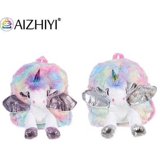 Princess bag Fashion Cotton Kindergarten Children Plush Horn Horse Color Backpack School Travel Cute Small Handbags Knapsacks