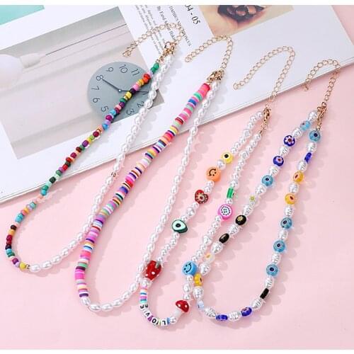 Trendy Natural Freshwater Pearl Soft Pottery Necklaces For Women Color Clay Beads Choker Bohemian Necklace Beach Femme Jewelry