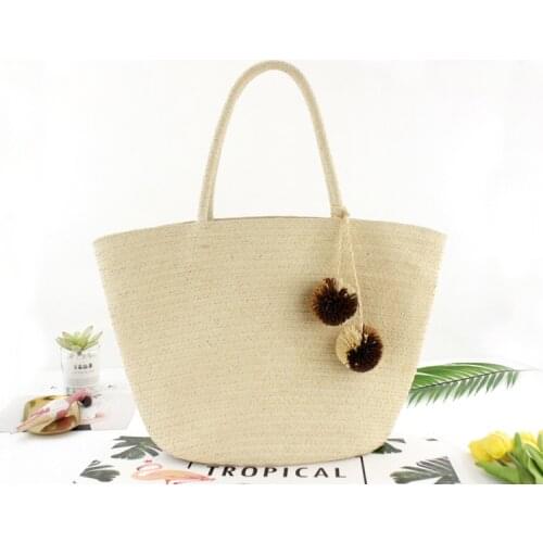 New wide hanging ball straw bag large capacity retro casual handbags woven beach bag