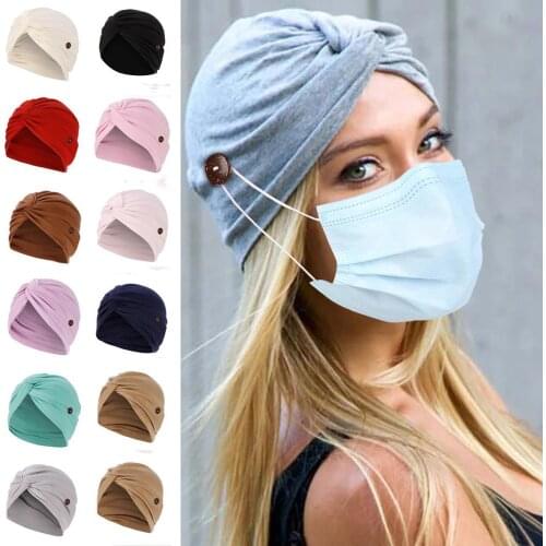 New Simple fashion Muslim lady headscarf Indian hat Baotou hat turban Chemo Bandana hat Accessories Button Twisted Turban Hat