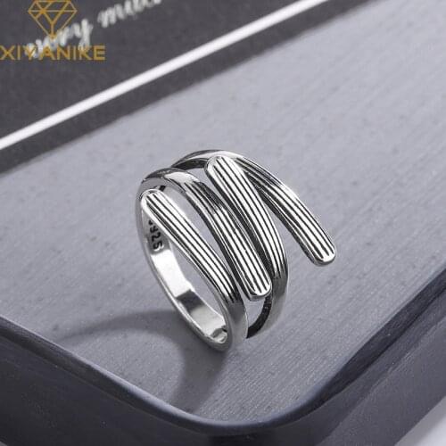 XIYANIKE 925 Sterling Silver 2021 New Four Horizontal Cross Opening Ring For Women Silver Color Punk Jewelry Fashion All-Match