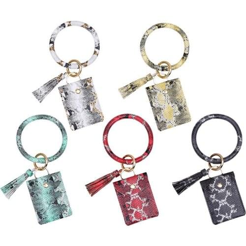 New Leopard Pattern Card Bag Wrist Key Chain Zero Wallet PU Leather Snake Pattern Bracelet Pendant Keyring Handbag Decoration