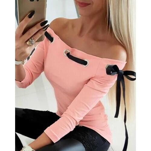 Autumn Elegant Shirt Women Long Sleeve Fashion Solid Color Slim Shirt Female Sexy Off Shoulder Tops Ladies Harajuku ropa mujer