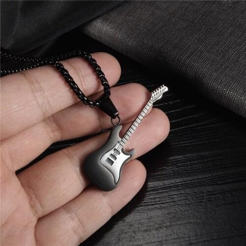 European American Street Creative Personality Stainless Steel Color Necklace Men Hip Hop Rock Guitar Pendant Jewelry On The Neck