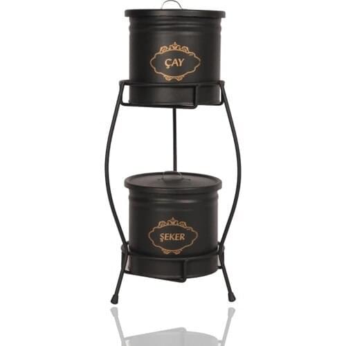 CANDLESTICK HOME Metal Standing Tea Candy Bucket 2 Layer Black