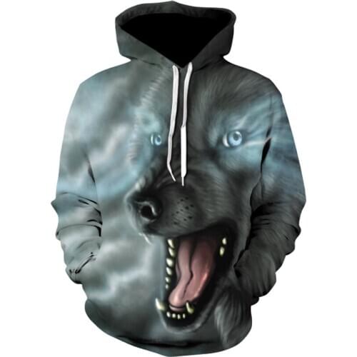 3D Wolf series casual hooded collar long sleeve sports hoodie fashionable mens and womens hoodies XS-4XL