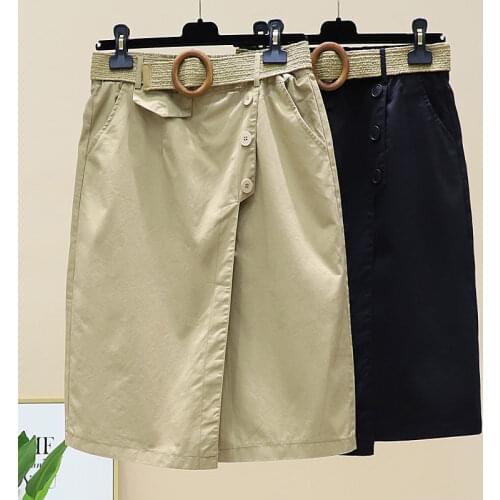 Casual Pants Hakama Womens Autumn 2021 New Fashion Button Wide-leg Pants Five-point Pants Straight Half-length Skirt Pants