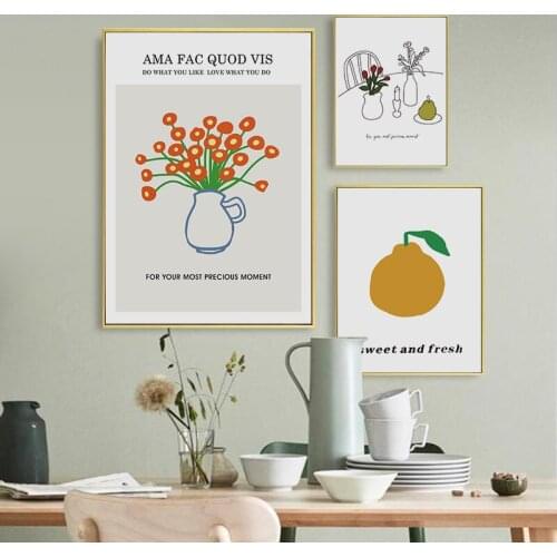 Simple Nordic abstract line vase flower fruit restaurant poster art decoration picture painting core painting canvas