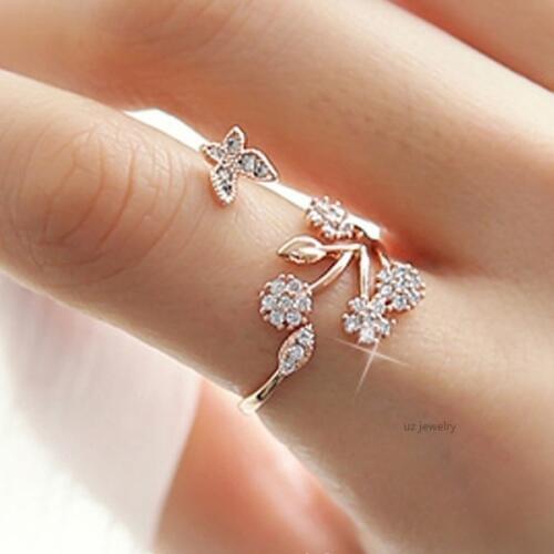 Adjustable Open Butterfly Leaf Leaves Ring for women girls