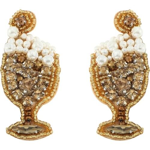 Dvacaman White Color Pearl Champagne Bubbly Earrings for Women Trendy Gold Color Rhinestone Beaded Drop Earrings Handmade Bijoux