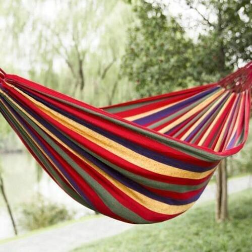 Outdoor cotton striped multi-color thick canvas leisure hammock with belt strap