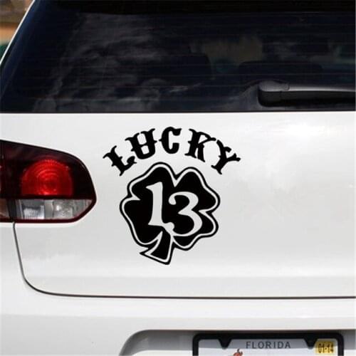 Lucky 13 funny car sticker vinyl decal silver/black car auto stickers for car bumper window car decorations