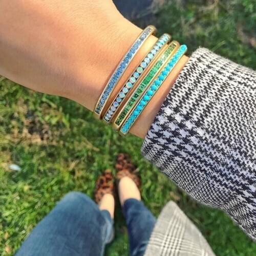 High quality round turquoises stone Gold color metal european women stack band bangle bracelet